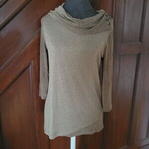 Chicos Metallic Gold Long Sleeve Asymmetrical Buttoned Neck Top - Size S